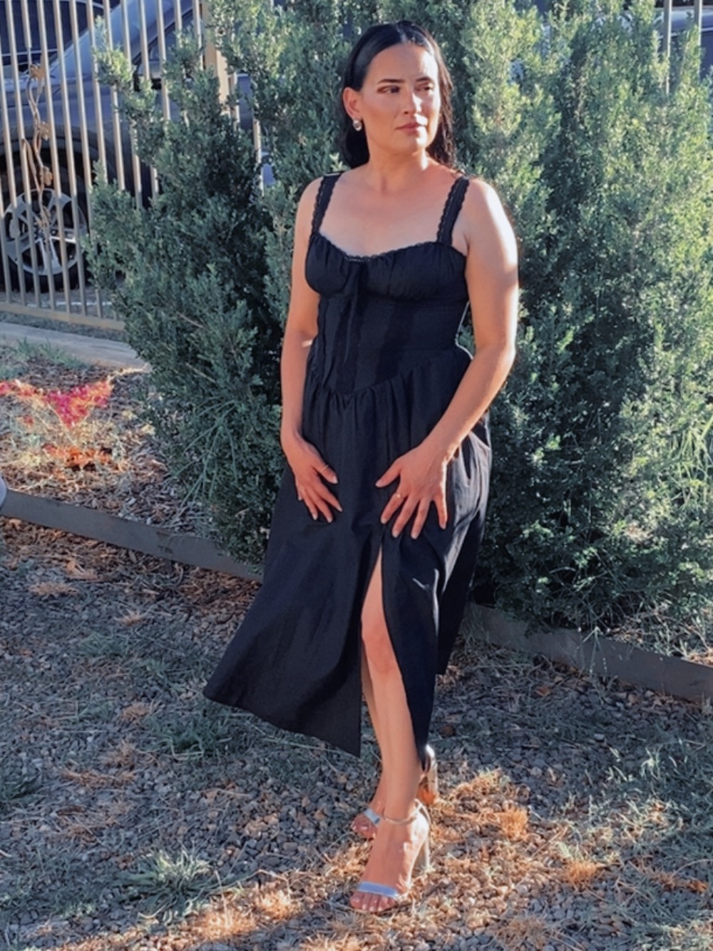 HYFVE Black Midi Dress with Front Slit